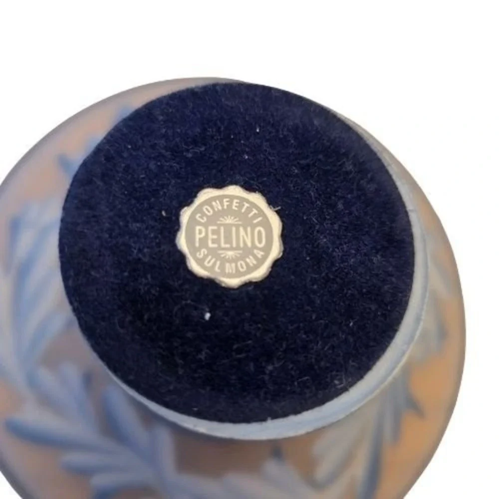 Blue Floral Pelino Sulmona Frosted Glass Jewelry Trinket Dish Pedestal Italy‎